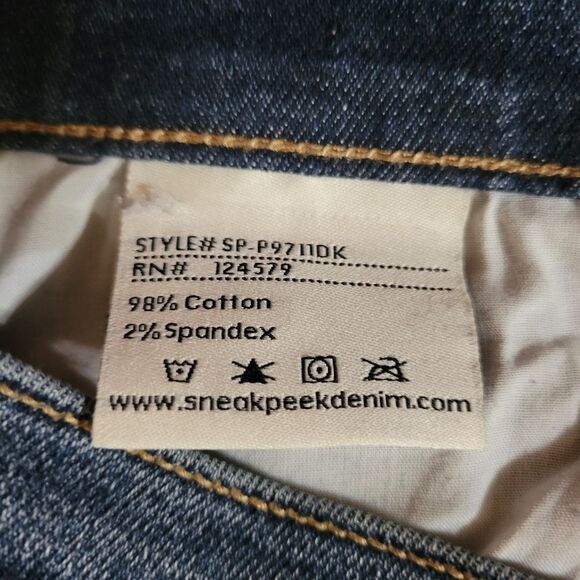 Sneak Peek Mid-Rise Distressed Patch Skinny Blue Jeans - Picture 10 of 13